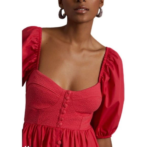 Maeve Like New Puff-Sleeve Sweetheart Mini Dress in Red Size Medium - Picture 2 of 7